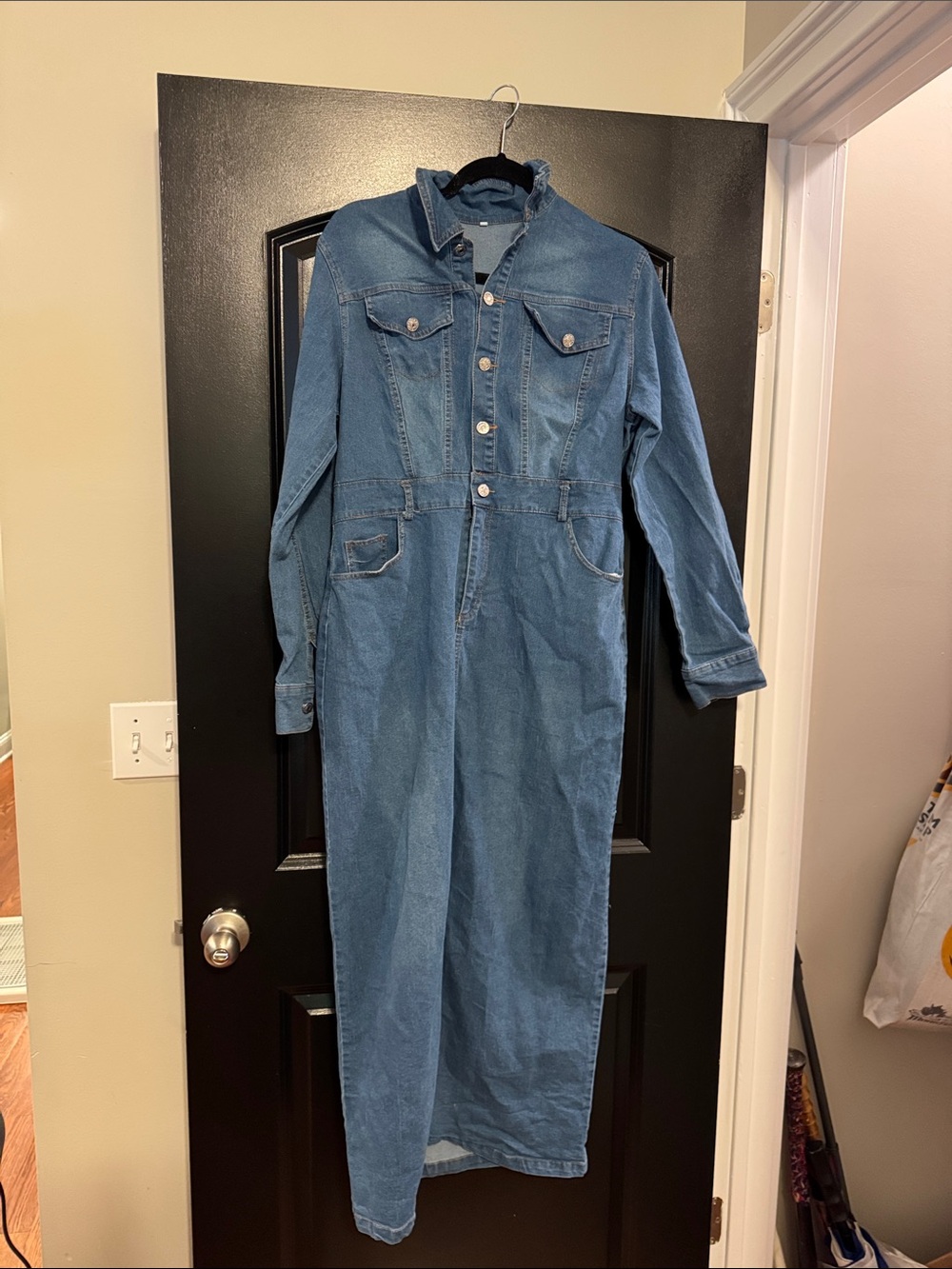 Men's Blue Denim Jumpsuit Jeans - Classic Button-Front